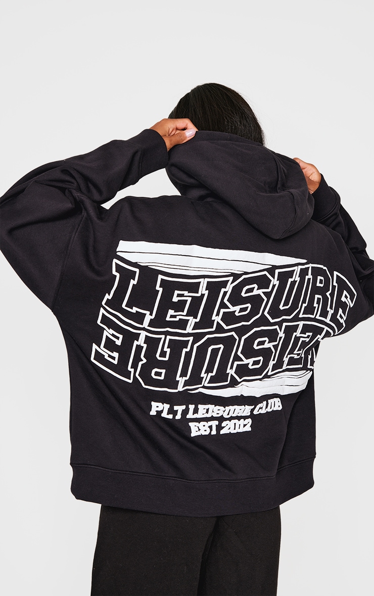 Black Leisure Puff Back Print Hoodie
