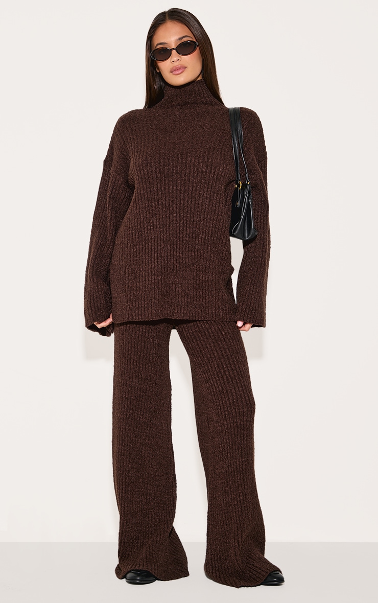 Chocolate Rib Boucle Knit Wide Leg Trouser