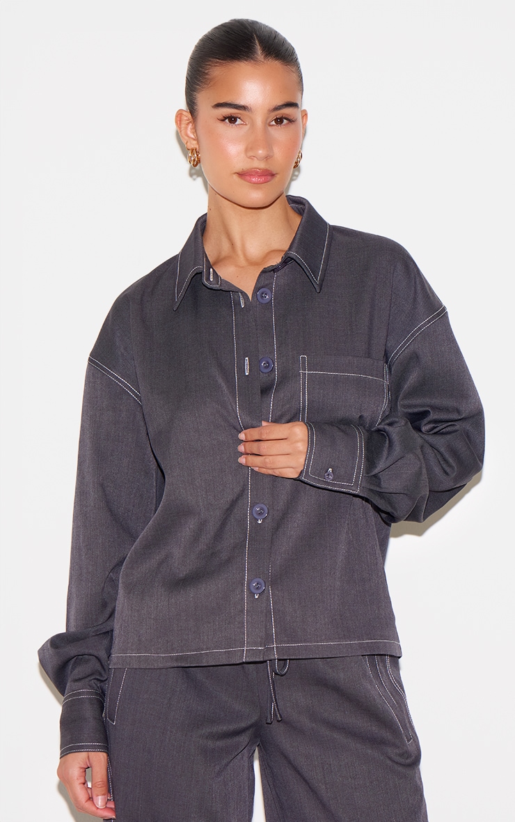 Charcoal Woven Contrast Stitch Shirt