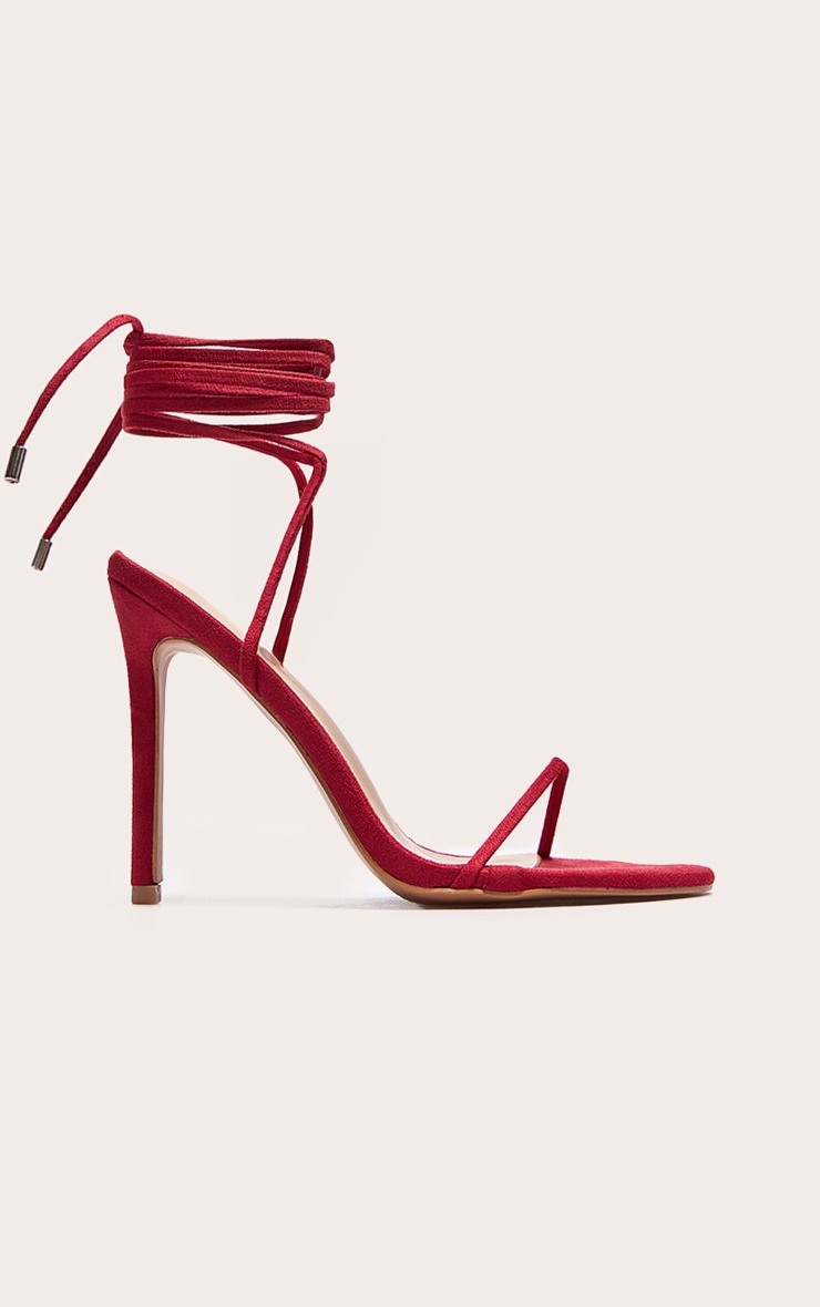 Red Wide Fit Faux Suede Round Toe Barely There Heeled Sandals