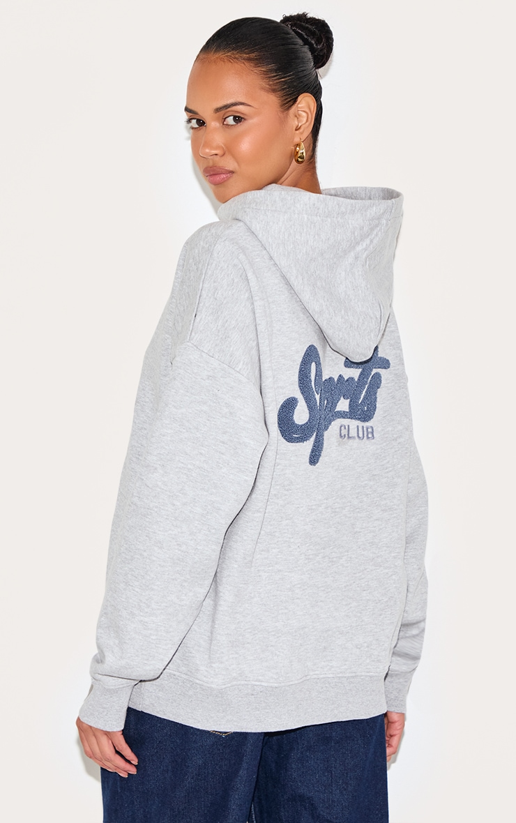  Ash Grey Oversized Sports Borg Applique Hoodie
