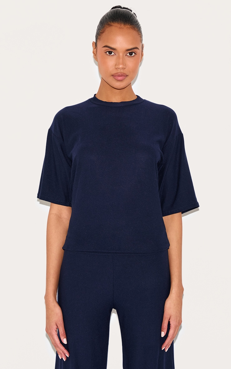 Navy Soft Touch Ruched Oversized Short Sleeve T-shirt